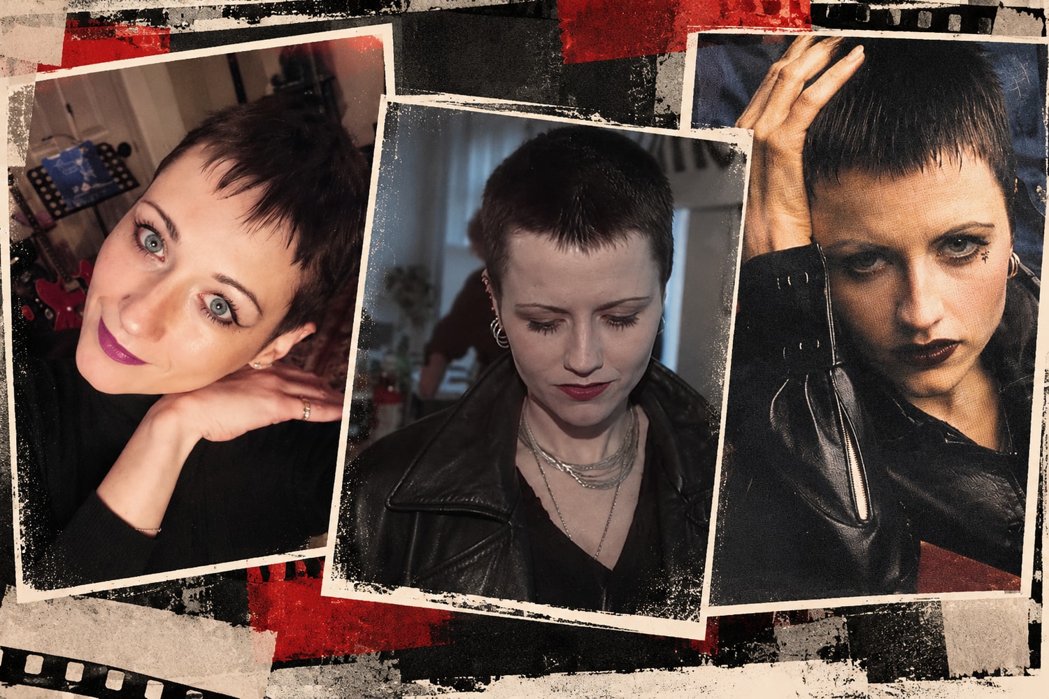 A scrapbook collage of short-haired portraits from Frankie’s collection