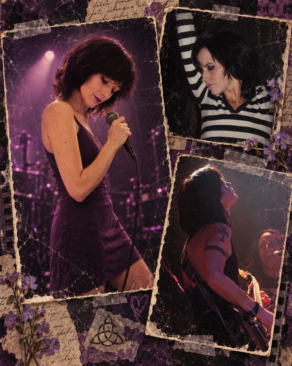 A scrapbook collage of Frankie performing with a microphone and concert memories