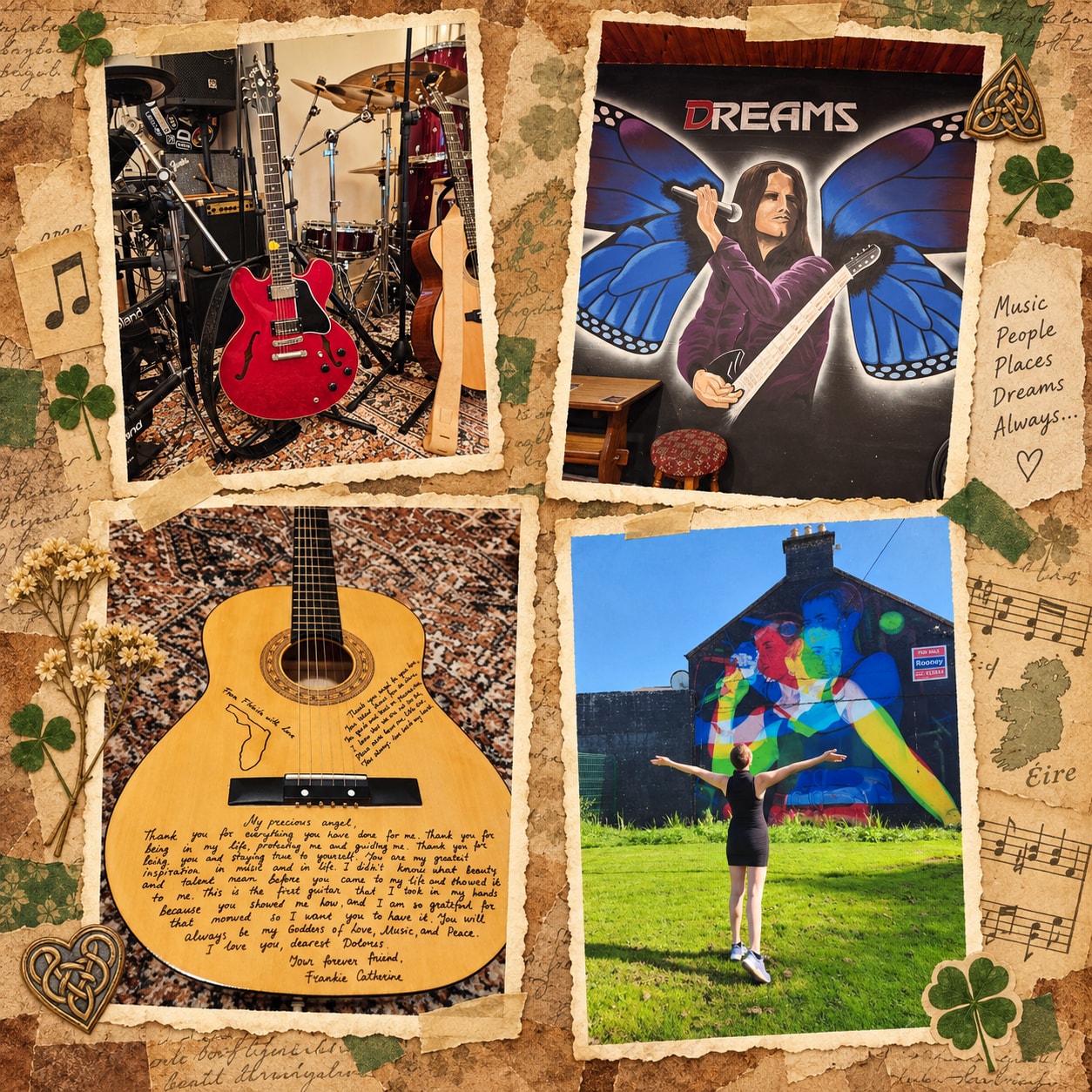 Frankie’s first guitar — a tribute to Dolores, with gratitude for her inspiration.